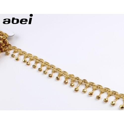 30mm 1yard Gold Bells Fringe Tassel Ribbon Braided Gold Lace Dance Performance Suits Wedding Dress Lace Fabric Accessories