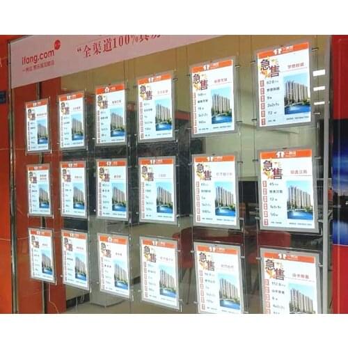 A3 Vertical One Side Cable Hang Magnetic Open Acrylic Panel LED Illuminated Light Pocket Display for Real Estate Agent(18PCS/lot