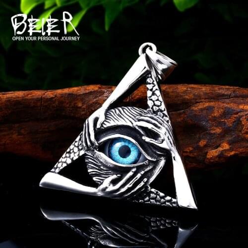 BEIER 316L stainless steel Hell Devils Eye Mens Pendant Necklace Three Hand Bone Blue Eyes Fashion Jewelry LLBP8-578P