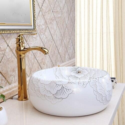 WHITE Europe style flower shape chinese washbasin sink Jingdezhen Art Counter Top ceramic bathroom sink ceramic hand wash basin