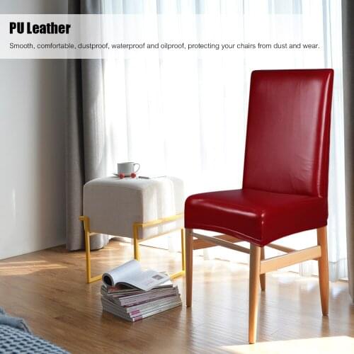 2pcs PU Leather Stretchable Dining Chair Back Seat Covers Waterproof Oilproof Dustproof Ceremony Chair Slipcovers Protectors