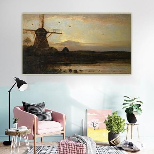 Citon Piet Mondrian《Oostzijdse Mill With Extended Light Blue,Yellow And Violet Sky》Canvas Oil Painting Decorations Home Decor