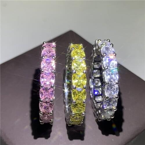 Hot Cushion cut Diamond Birthstone Ring Real 925 Sterling Silver Engagement Wedding Band Rings for women men Party Jewelry