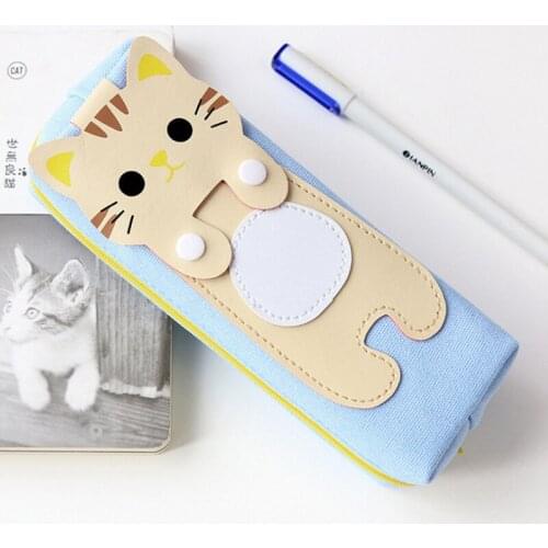 Cute Canvas Cat Pencil Case Purse Pouch Storage Pen Bag Wallet School Stationery Pencilcase Woman Makeup Cosmetics Handbag