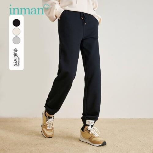 INMAN Autumn Winter Sweatpants for Women Elastic Waist Sport Casual Loose Style Pure Cotton Color All-Match Trousers
