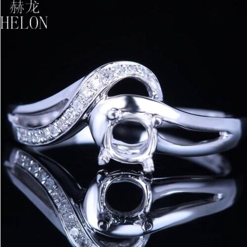 HELON Round 4-5mm Solid 14K White Gold Genuine Natural DIamonds Semi Mount Engagement Wedding Ring Women Anniversarry Best Gift