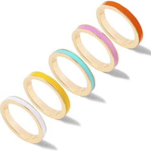 Milangirl 5 Pcs/Set Fashion Women Multicolor Enamel Stacking Midi Ring Party Ring Multicolor Simple Small Jewelry Ring Wholesale