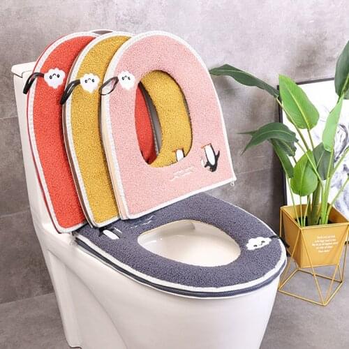 Household Winter Plush Toilet Seat Pad Toilet Seat Zipper With Handle Pad Mat Bathroom Accessories Set Seat Covered Mat U3