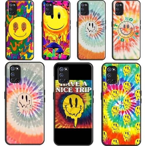 Colorful Tie Dye Smiley Face Phone Case For OPPO Find X2 X3 Pro A1K A15 A3S A5S A52 A72 A83 A91 A93 A31 A53 A5 A9 2020