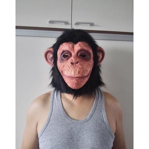 Full Head Monkey Mask Chimp Ape Animal Primate Fancy Dress Costume Halloween Fur Mask Christmas Birthday Masquerade