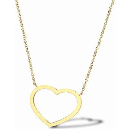 RIR Fashion Minimalist Heart Shaped Design Gold Silver Color Stainless Steel Hollow Female Jewelry Simple Pendant Necklace