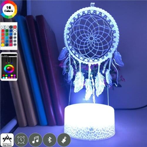 Dream Catcher 3D Desk Lamp Acrylic LED Night Light Color Changing Remote Control Atmosphere Decoration Nightlight with Lava Base