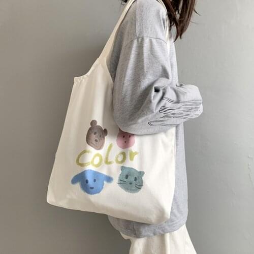 New Japanese Tote Shopping Bag for Lady 2021 Literary Cartoon Canvas Bag Women Students Cotton Cloth Eco Tote Bags