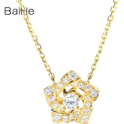 BAIHE Solid 18K White Gold 0.25ct Round cut Natural Diamonds Wedding Fine Jewelry Beautiful flower stars diamond Gift Necklaces