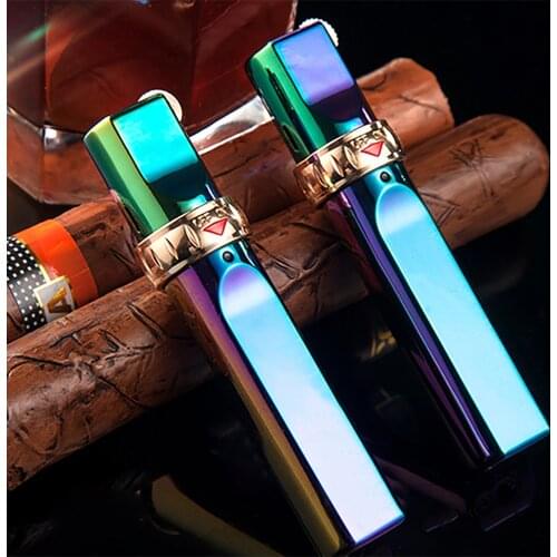 Rechargeable Gas Lighter Powerful Straight Pipe Firepower Windproof Metal Grinding Wheel Creative Butane Lighter Smoking Tool