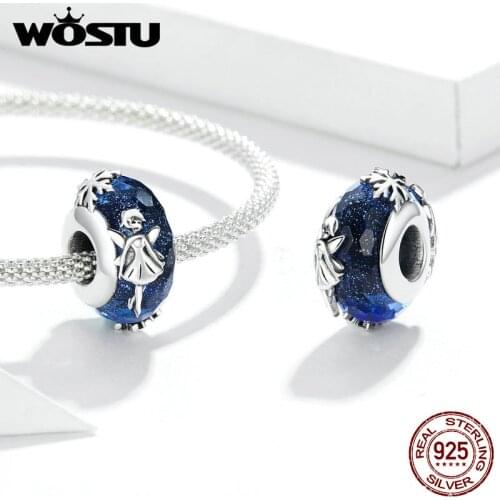 WOSTU 925 Sterling Silver Snow Fairy Charm for Original Beads Silver Plated platinum Bracelet Fine Jewelry DIY Bangle DAC369