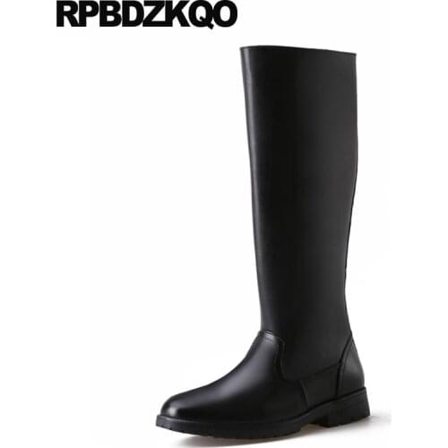 Full Grain Leather Plus Size Men Black Knee High Chunky Tall Fur Mens Winter Boots Warm Super Russian Style Shoes Riding Zipper