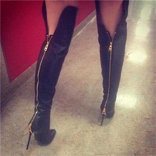 Unisex Men Women Sexy 12cm Super High Heel Over-the-Knee Boots Pointed Toe zipper Stiletto Heels Boots 42 43 44 45 9 10 12 13