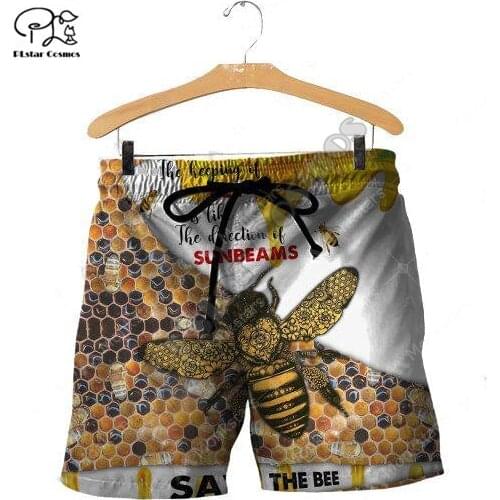PLstar Cosmos Colorful Beautiful Honey Bees Mens Shorts Summer Casual Shorts Harajuku 3D Printed Loose Beach Comfortable B32