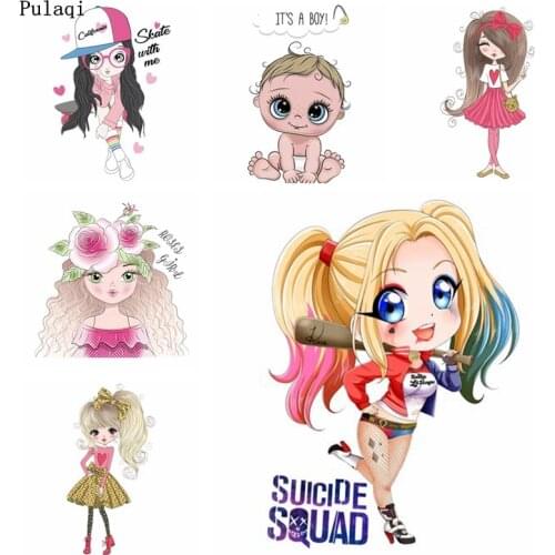 Pulaqi DIY Fashion Clever Girl Iron on Transfer for Clothes Stripe Ironing Heat Transfer Vinyl Sticker Thermal Clothing Applique