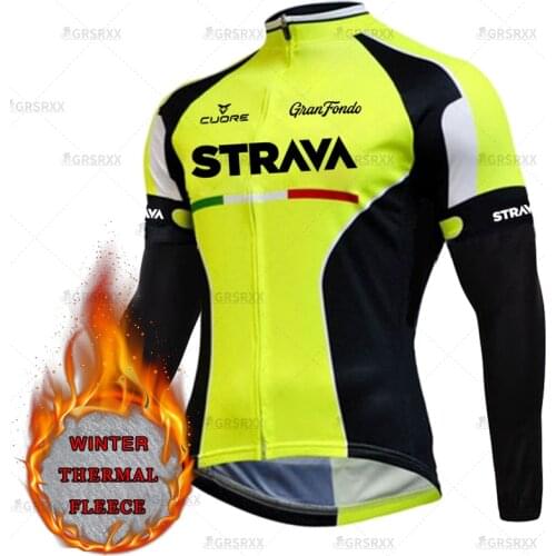 STRAVA Bicycle Shirt 2021 Long Sleeve Winter Cycling Jersey Fleece Thermal Pro Team Cycling Wear MTB Keep Warm Clothes