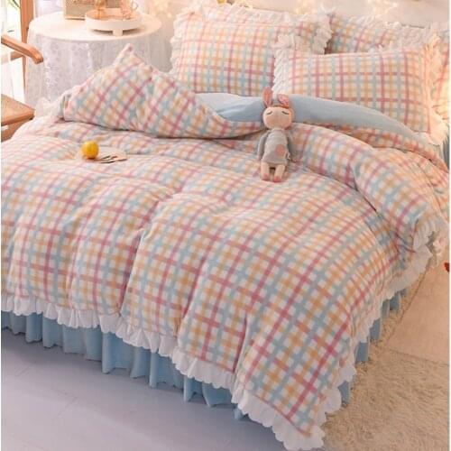 1.2/1.5/1.8m Quality Quilt Cover 4pc Flannel Bed Sheet Winter Warm Autumn Bed Plush Bedclothes Bedding With Pillow Case Set Y132
