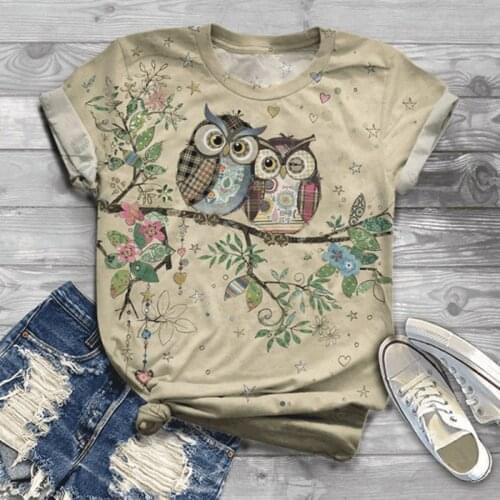 Plus Size Women Short Sleeve 3D Animal Printed Lovely owl O-Neck Tops Tee Blouse Large Size Женская блузка Blusa mujer