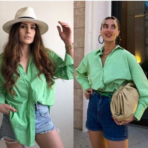 Women Solid Color Oversize Shirt Fashion Adults Irregular Button-down Long Sleeve Turn-down Collar Blouse for Office School