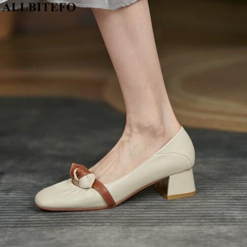 ALLBITEFO 7 old shops Size 33-40 Butterfly-knot Fold Design Genuine Leather Women Heels Shoes Fashion Girls High Heel Shoes