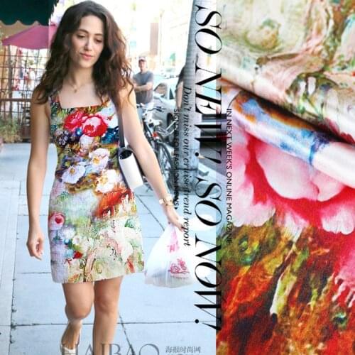 114cm wide 27mm 60% silk 40% cotton oil rose digital inkjet print silk cotton fabric for summer skirt shirt dress DIY cloth NN