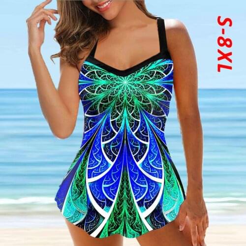 2021 new women push up tankini plus size 8XL swimsuit white floral bathing suits female big sizes swimwear bandeau monokini