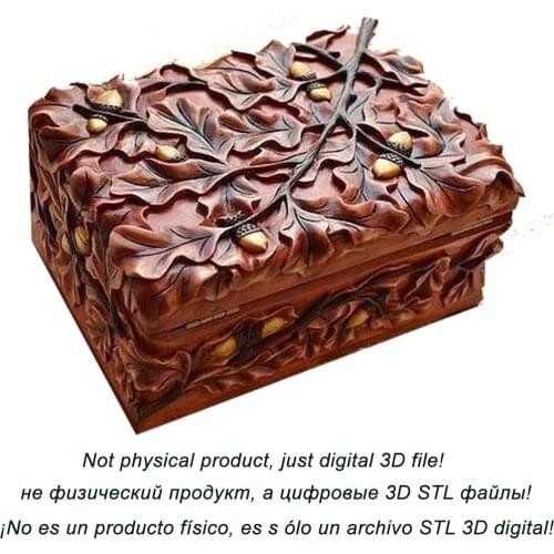 3d STL Model for CNC Router Engraver Carving Machine Relief Artcam Aspire "Oak ring box v2" (ES)