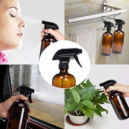 4 Pack Glass Spray Bottles (16 OZ) -Durable and Refillable - Amber Spray Bottles M76F
