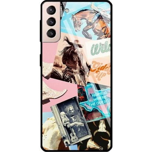 Cowgirl Boho Horses Cowboy Collage Tempered Glass Case For Samsung Galaxy S21 Ultra Note 20 S8 S9 S10 Note 10 Plus S20 FE
