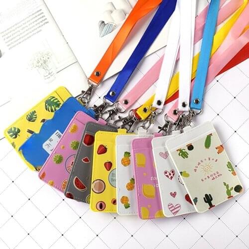 New Cute Fruit Lanyard Credit Card ID Holder Bag Cartoon Student Women Travel Bank Bus Business Card Cover Badge Wallet