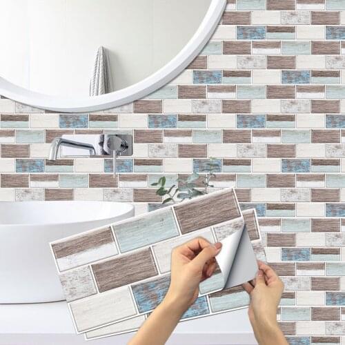 Home Decor Vintage Faux Wood Grain Self Adhesive Bathroom Wall Stickers Waterproof PVC Peel and Stick Kitchen Backsplash Tiles