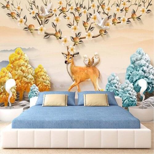 European Elk Wall Murals Photo Wallpaper for Living Room TV Background House Decor Painting Wapiti Animal Wall Paper Mural