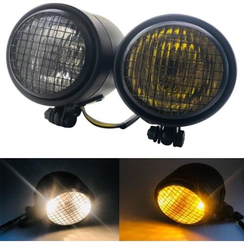 Retro Old School Universal Motorcycle Headlight Black Grill 3.5 Inch Round ATV Front Lamp For Honda Shadow Ducati Cafe Racer