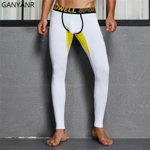 GANYANR Running Tights Men Sport Leggings Yoga Basketball Compression Pants Fitness Gym Athletic Bodybuilding Jogging Pouch Sexy