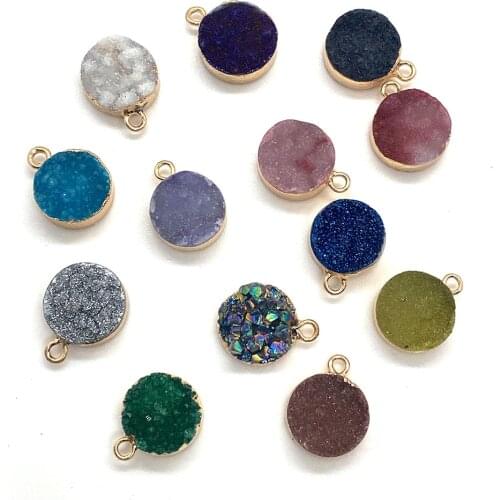Exquisite Natural Stone Crystal Pendant Color Flat Round Pendant for DIY Jewelry Handmade Necklace Bracelet Fashion Accessories