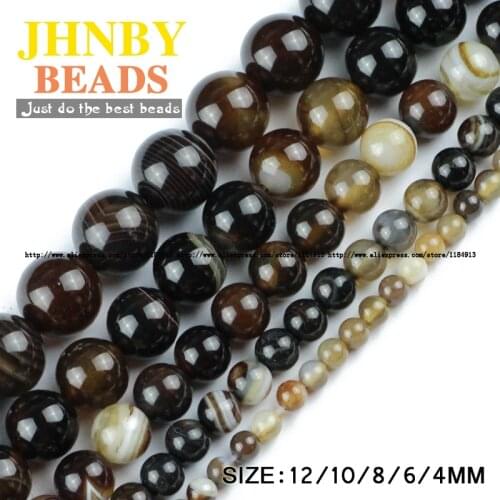 JHNBY Gray Stripe beads Natural banded Stone Onyx 4/6/8/10/12MM Round Loose beads for jewelry Bracelet making DIY accessories