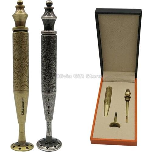 JIFENG Vintage 2 In 1 Gold And Silver Flower Carved Arabesque Pattern Tobacco Tamper Pipe Cleaning Tool Cigar Accessories