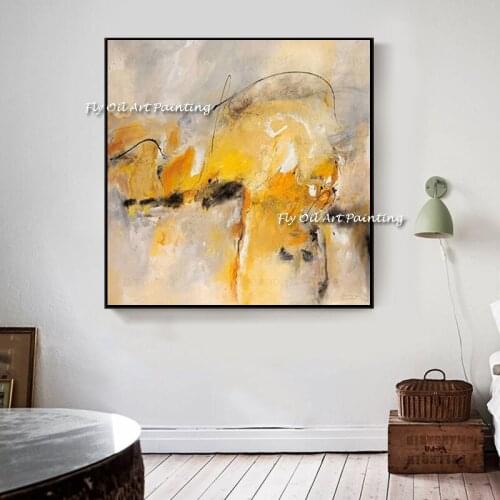 100% Handmade Oil painting yewllow modern abstract Nordic Art Large Decorative abstract wall art handmade image