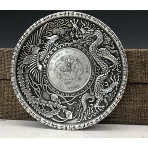 Chinese hand-carved dragon pattern Tibet silver Copper The plate TE