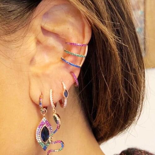 Punk Rock Ear Clip Cuff Wrap Earring No Piercing Ear Bone Clip Letter E Shape Pave Mini Colorful CZ Crystal Bohemia Jewelry