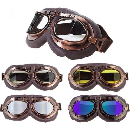 Brown Vintage Motorcycle Goggles Motorbike Glasses Retro Helmet Cycling Glasses Sports Dustproof Eye protection Leather Shades
