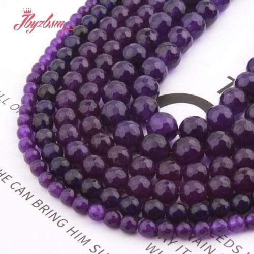6/8/10mm Purple Jades Round Bead Faceted Stone Beads Loose Spacer For DIY Necklace Bracelets Earring Jewelry Making Strand 15"