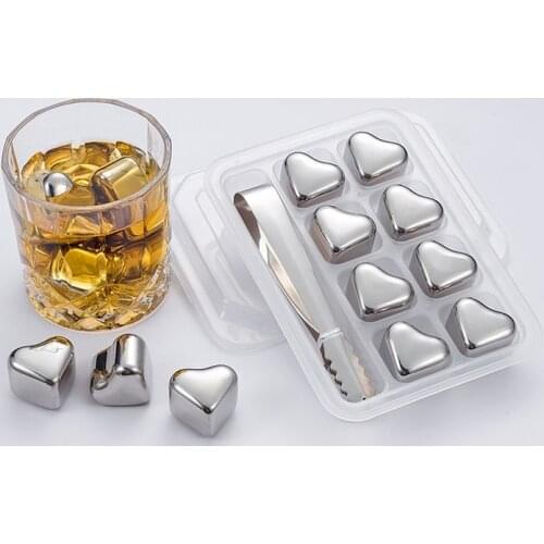 Kitchen Stainless Steel Ice Cubes Creative Heart-shaped Bar Whiskey Beer Wine Glasses Wine Accessories Liquid Cooling Tools