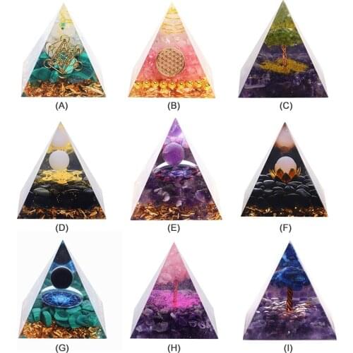 Life Tree Amethyst Olivine Pyramid Healing Crystal Orgone Pyramid Stone Figurine Energy Generator Energy Collection Tower for Me
