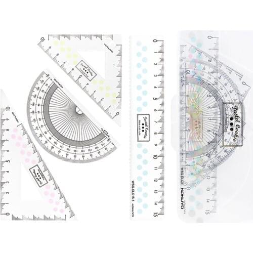 Japan KOKUYO Pastel Cookies Series Acrylic Four-Piece Ruler Triangle Ruler + Protractor + Wave Ruler Exam Set WSG-CLCA